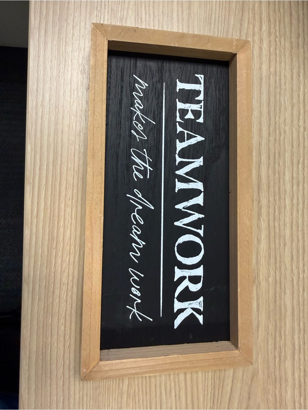 Wood Framed TEAMWORK Wall Sign - Black & Natural Wood